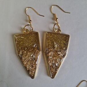 Gold And Glitter Triangle Drop Earrings - Women Jewelry